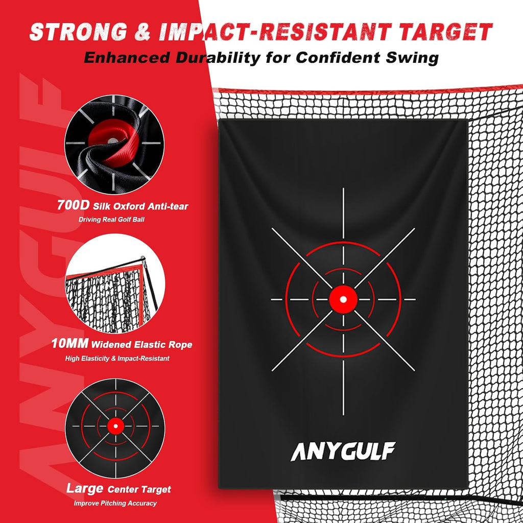 Pro Golf Net, 10x7ft Heavy Duty Golf Practice Net with Mat, Outdoor Indoor Hitting Nets with Noise Reduce Silk Target