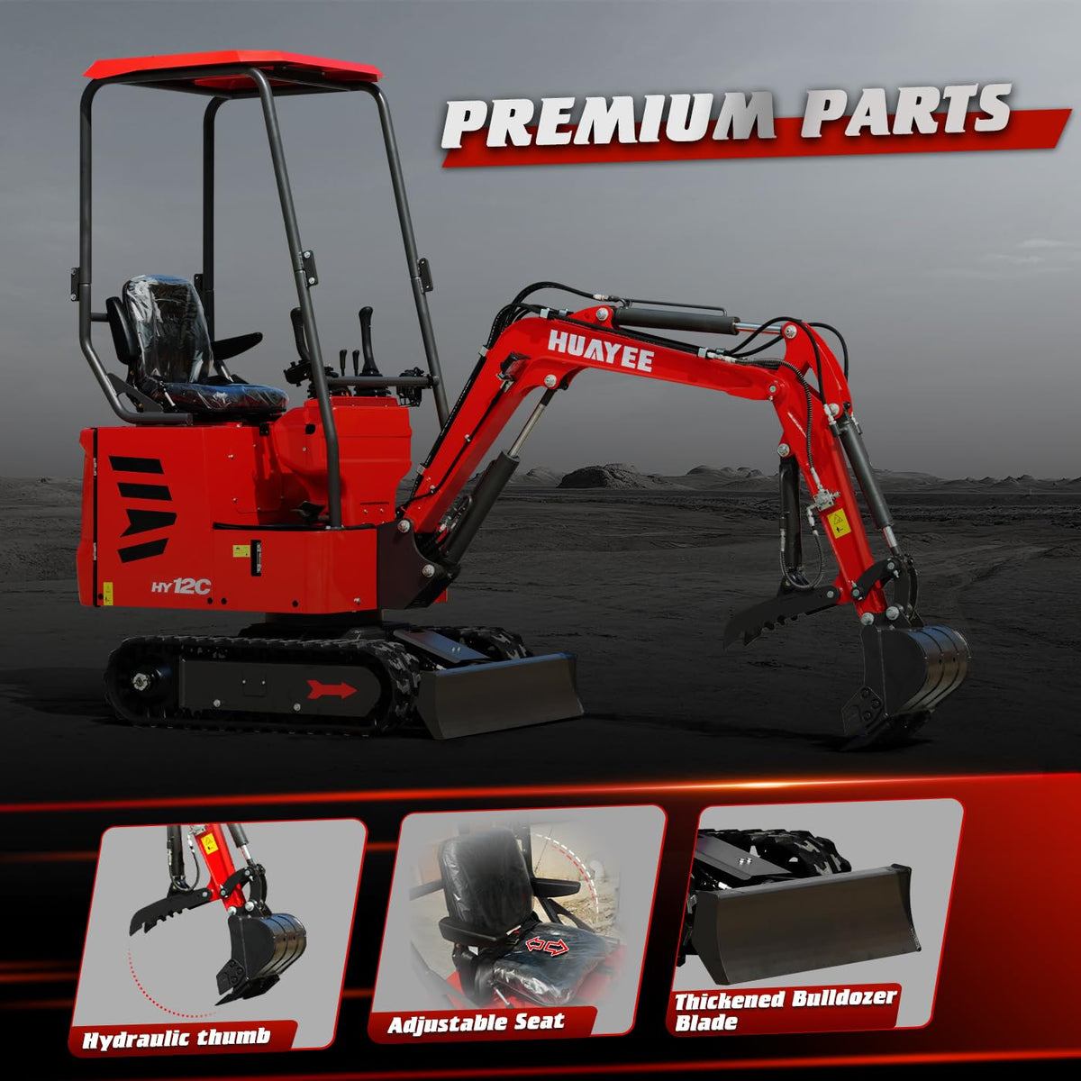 1.2 Ton Mini Excavator, 13.5HP Compact Digger with Canopy Shelter