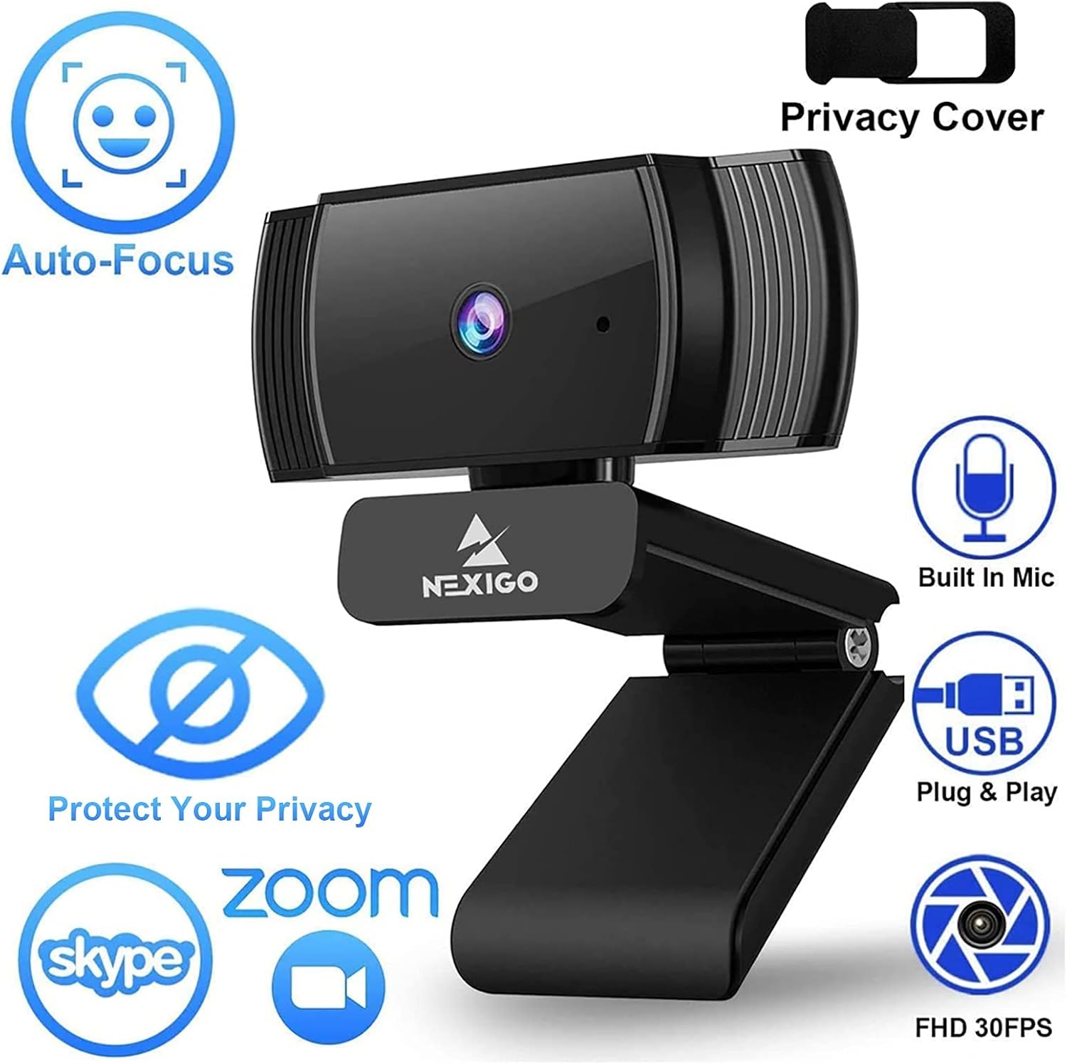 N930AF Webcam with Microphone for Desktop, Autofocus, Webcam for Laptop, Computer Camera, 1080p HD USB Web Camera
