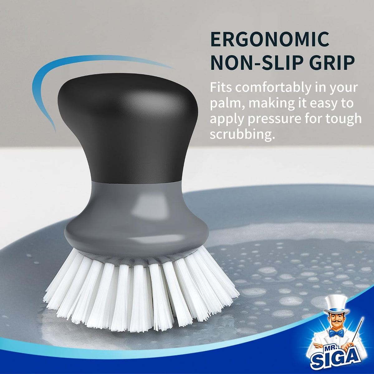 Dish Scrub Brush, Palm Brush Dish Scrubber, Gray, Pack of 2