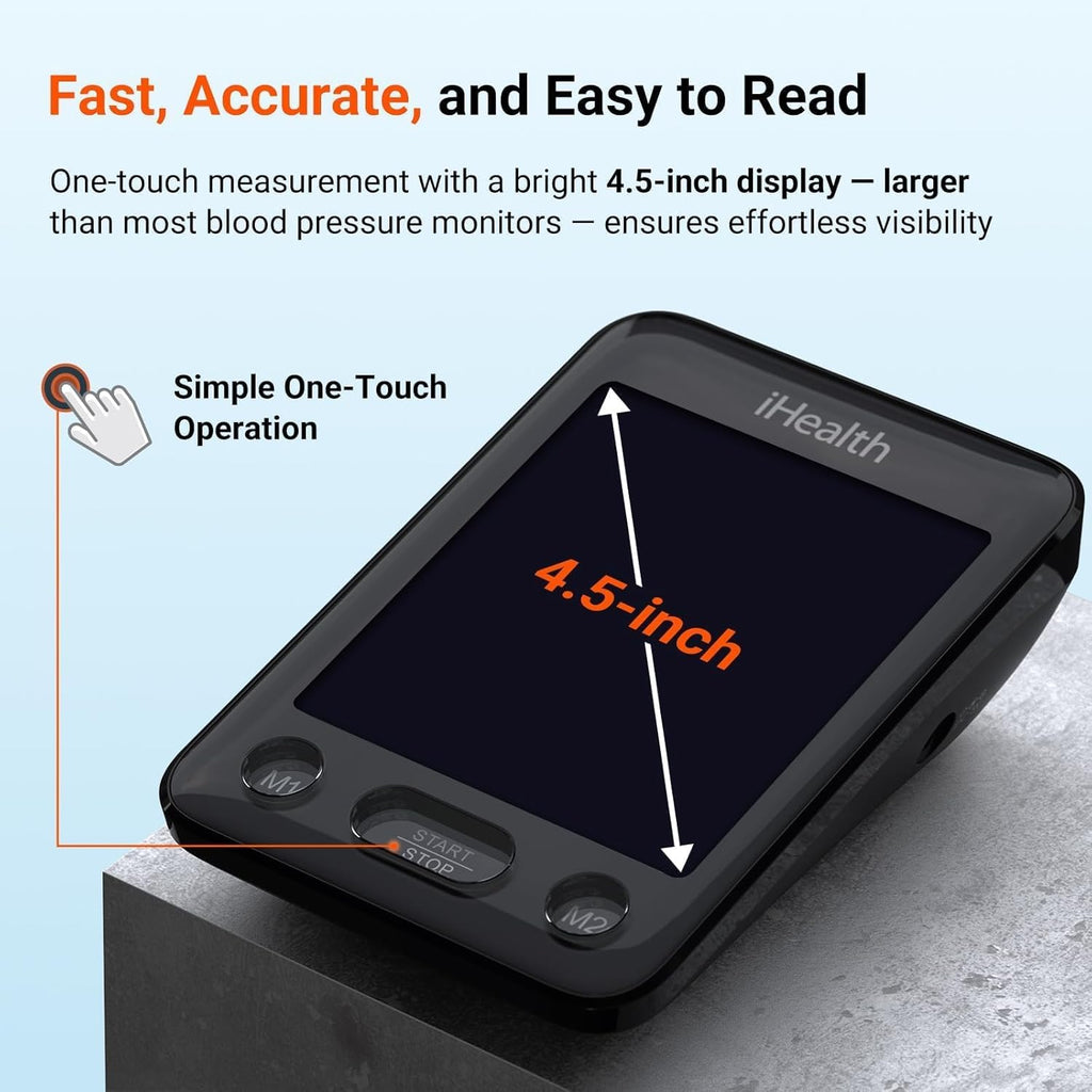 Accu Blood Pressure Monitor – 4.5" Large LCD(Black), Clinically Accurate, Irregular Heartbeat Alert, Body & Cuff