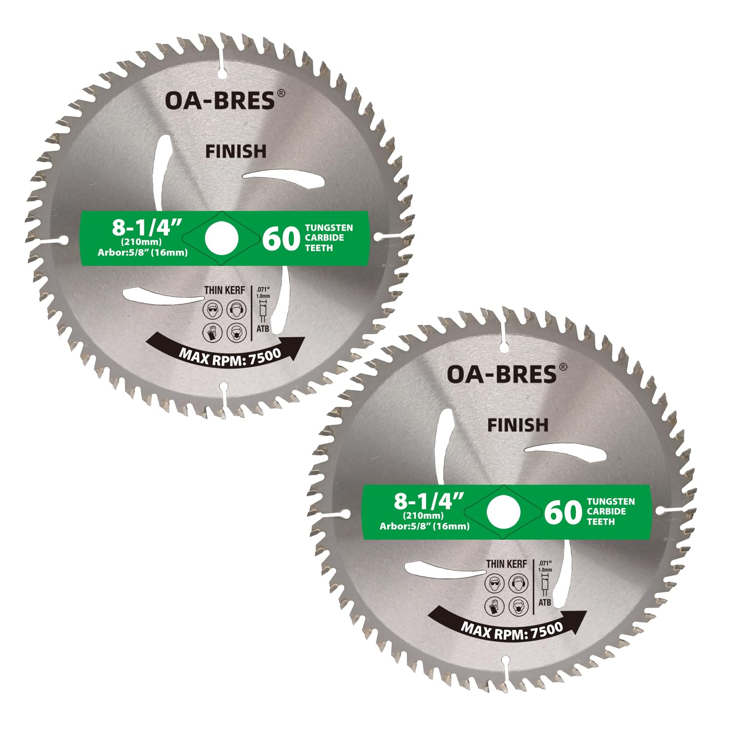 8-1/4-Inch 60-Tooth Circular Saw Blade with 5/8-Inch Arbor, TCT ATB Finish Blade for Wood Cutting (2-Pack)