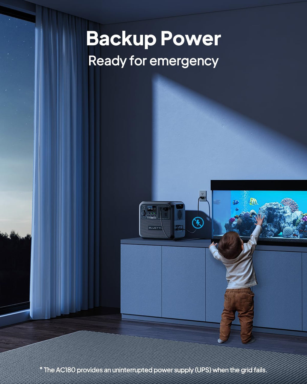 Portable Power Station AC180, 1152Wh LiFePO4 Battery Backup w/ 2 1800W (2700W peak) AC Outlets, 0-80% in 45Min, Solar