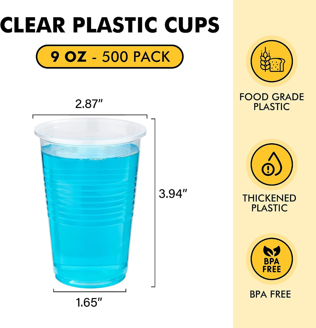 500 Pack 9 oz Plastic Cups, Clear Disposable Plastic Cups Bulk, Cold Drinking Party Cup, Transparent for Wedding