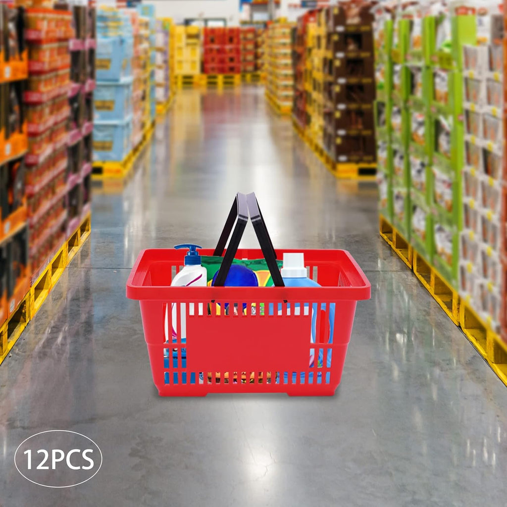 Plastic Shopping Baskets With Handles,18L Storage Baskets For Supermarket, Retail Store, Grocery, Home Organization