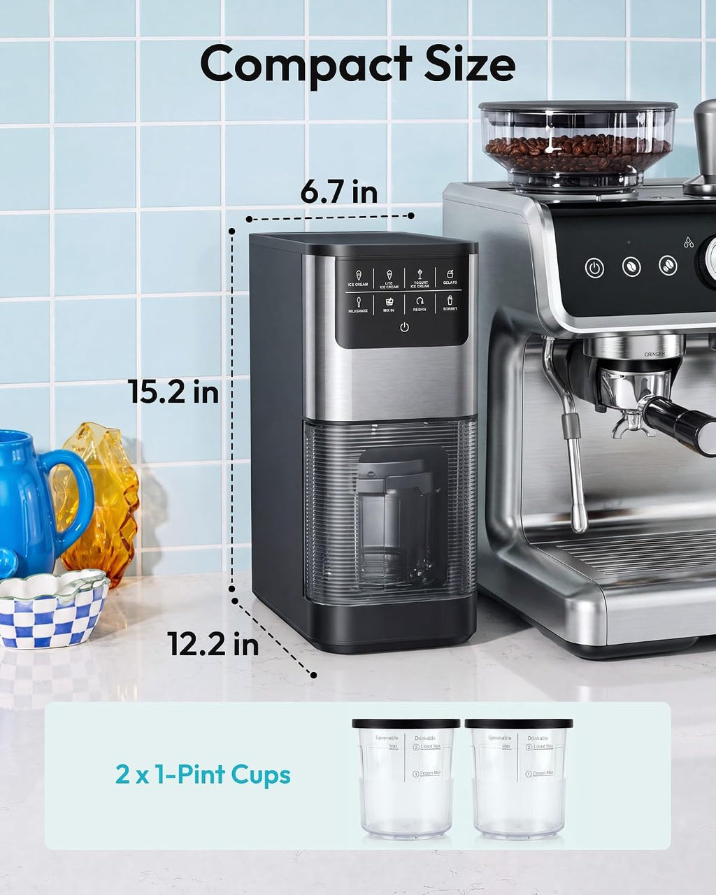 7-in-1 Ice Cream Maker, 2 Pints for Gelato, Sorbet & Milkshakes
