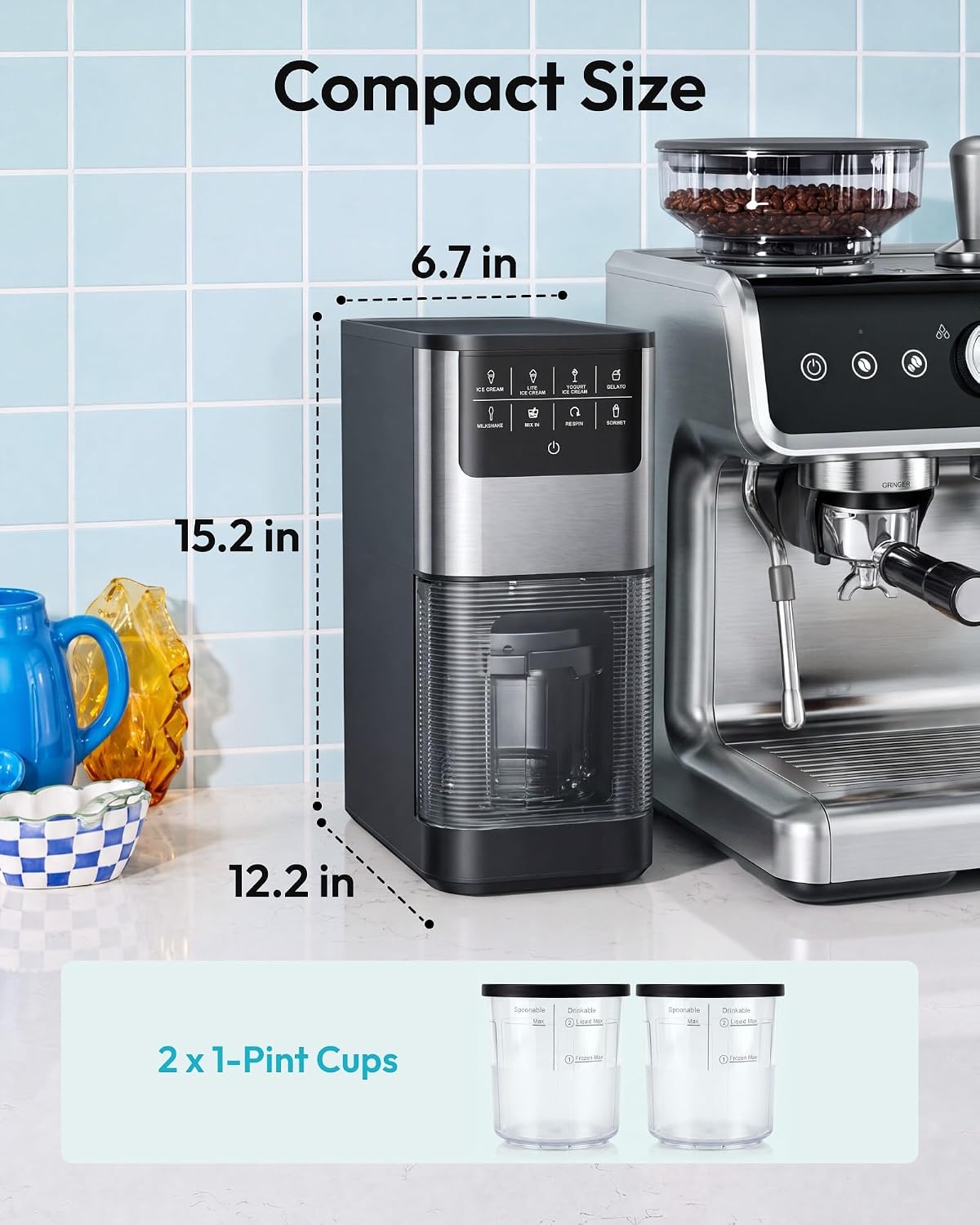 7-in-1 Ice Cream Maker, 2 Pints for Gelato, Sorbet & Milkshakes