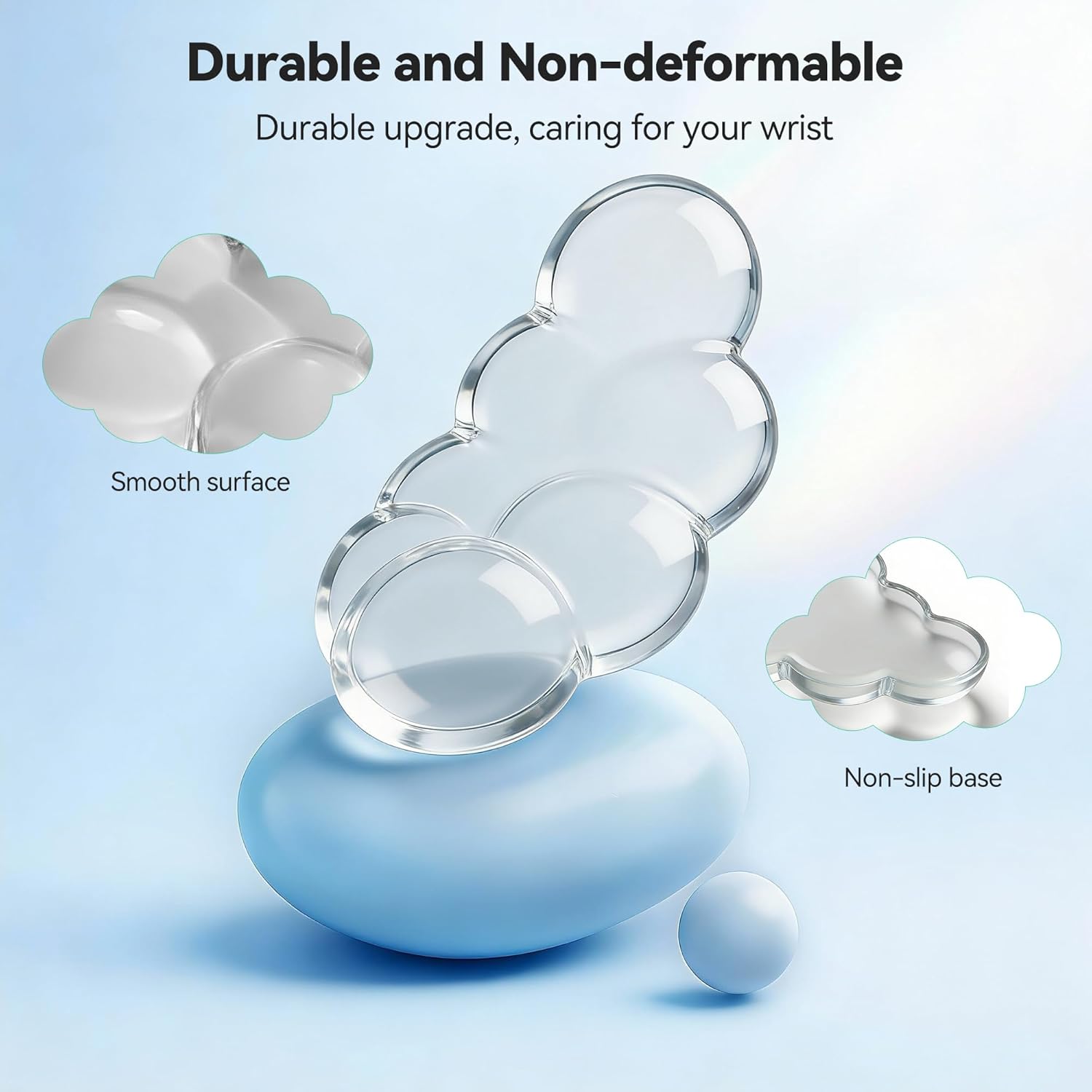Gel Cloud Wrist Rest Set, Cloud Wrist Rest with Non-Slip Base, Clear Wrist Pad for Keyboard with Mouse Wrist Rest for