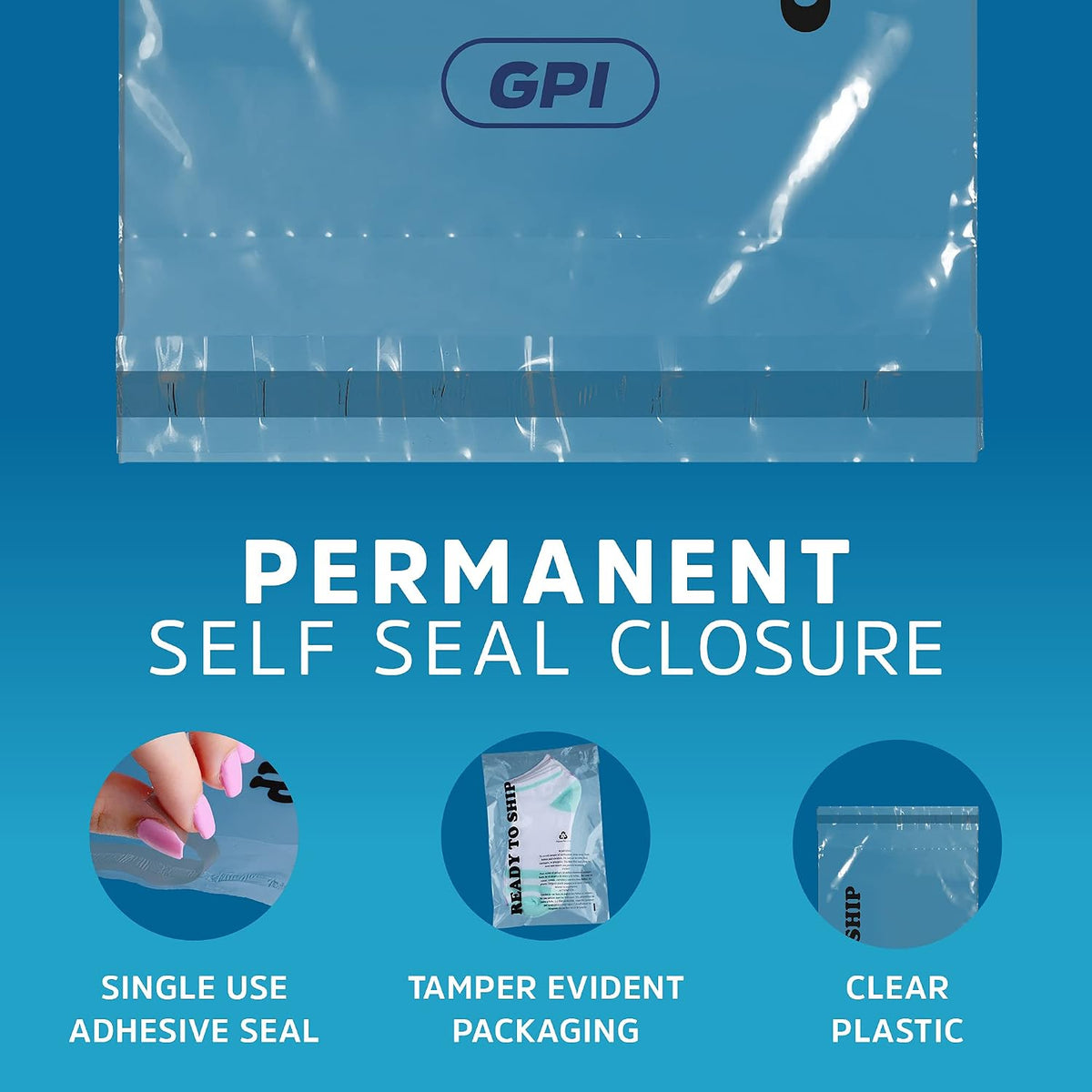 12" x 18" Self Seal Poly Bags, Large, 100 Pack, 1.5 Mil, for Packaging, GPI