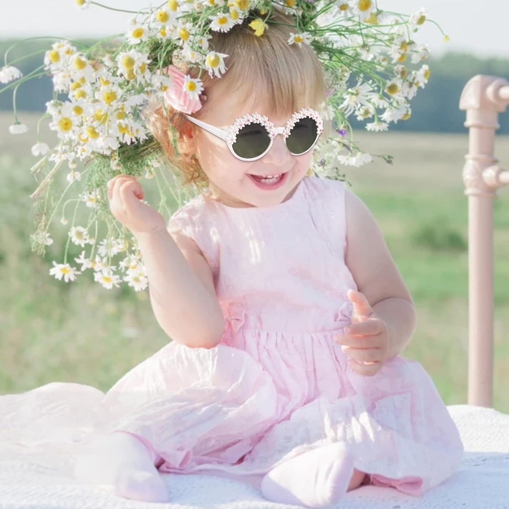 3-Pairs Gift Kids Sunglasses Girls, Cute Flower Frame Cartoon UV400 Glasses, Toddler Sunglasses for Ages 3-10