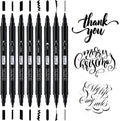 Calligraphy Pens, 8 Size Dual Tip Black Acrylic Calligraphy markers for Writing, Brush Pens Calligraphy Set for