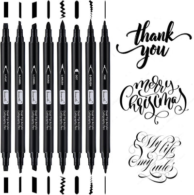 Calligraphy Pens, 8 Size Dual Tip Black Acrylic Calligraphy markers for Writing, Brush Pens Calligraphy Set for