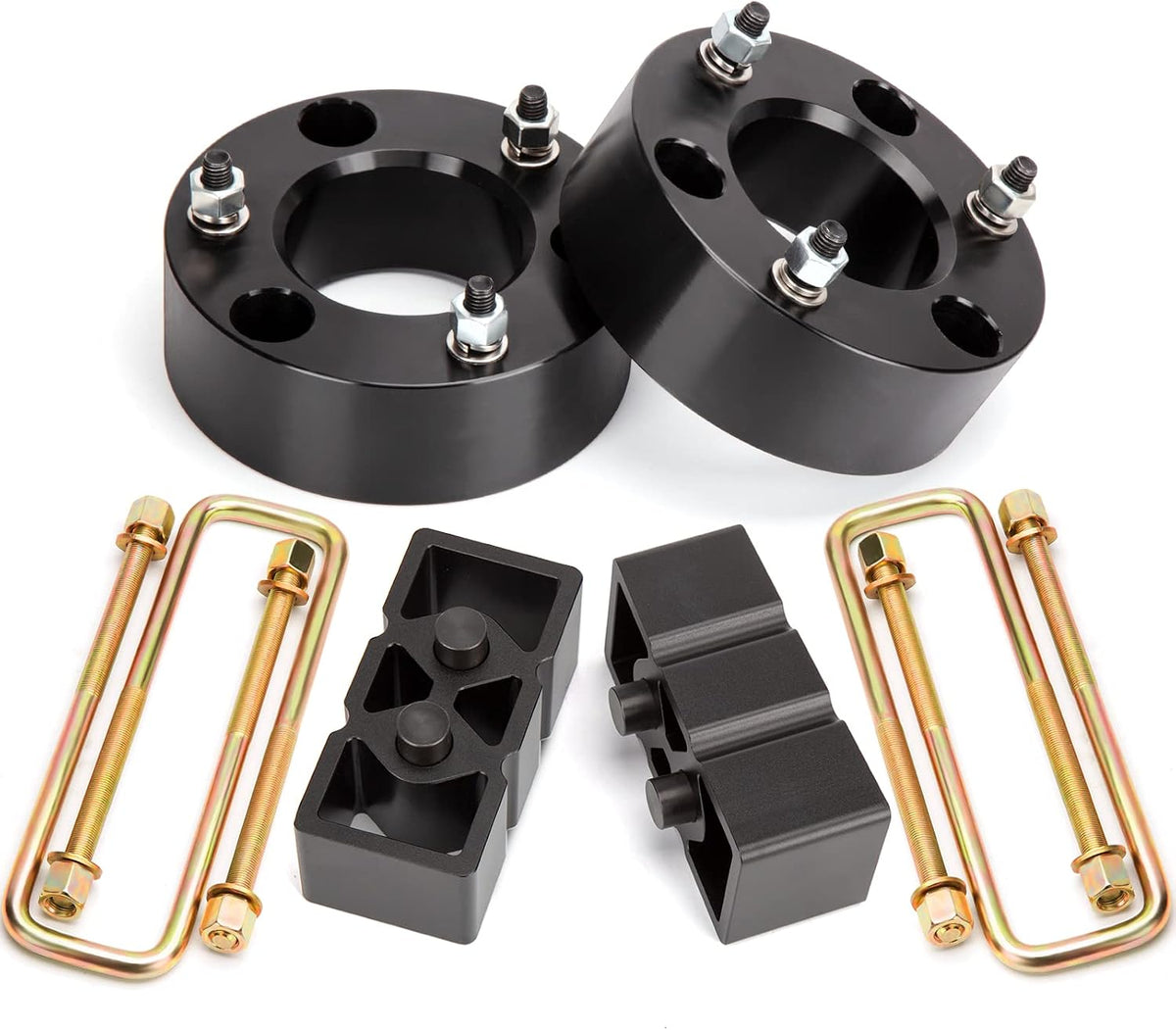 Dynofit Lift Kit for F150, 3" Front Strut Spacers & 2" Rear Aluminum Block with U-Bolts, Front and Rear Full Suspension Leveling Kit for 2004-2020 Ford F-150 2WD 4WD