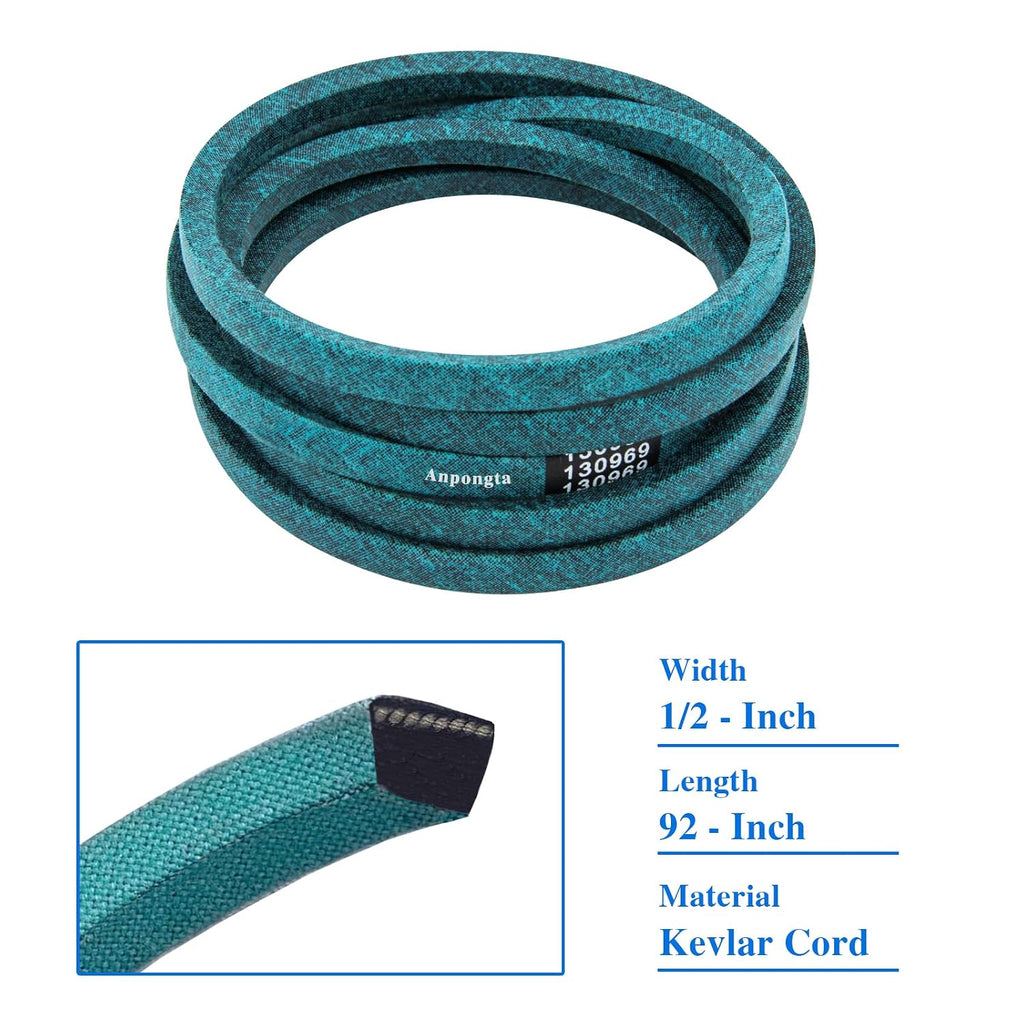 130969 Drive Belt 532130969 Replaces Craftsman Husqvarna 42 inch Drive Belt, Fits John Deere LT150, LT160, LT170, LT180, X300, X320, X360, Ariens 21546080 (1/2'' x 92'' V-Belt, Kevlar Cord)