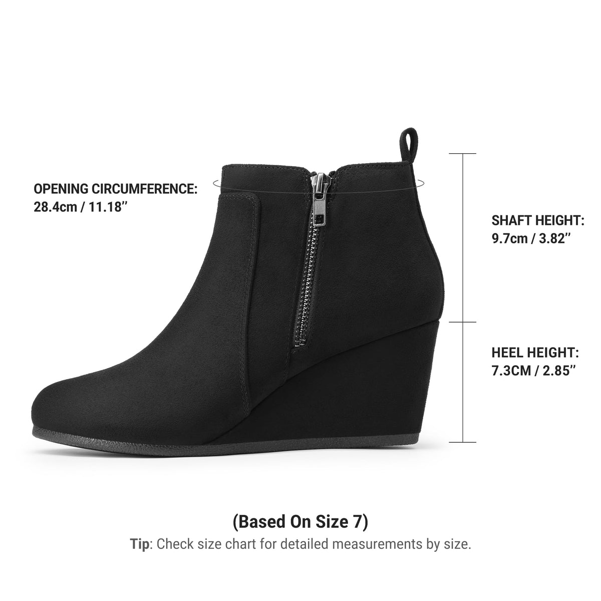 Women's Suede Low Wedges Ankle Boots,Black/Suede,7.5