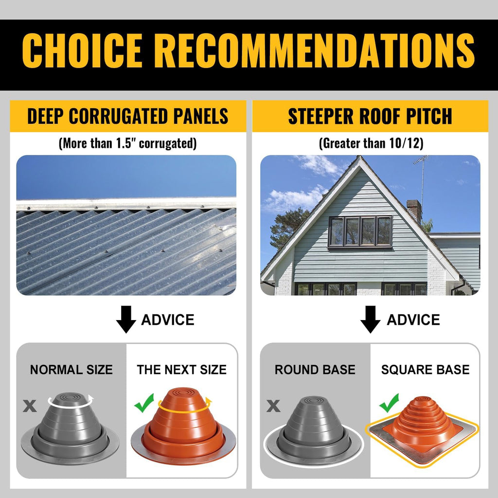 #3 Metal Roof Pipe Flashing, Silicone Roof Vent Boot, Black, 1-Pack