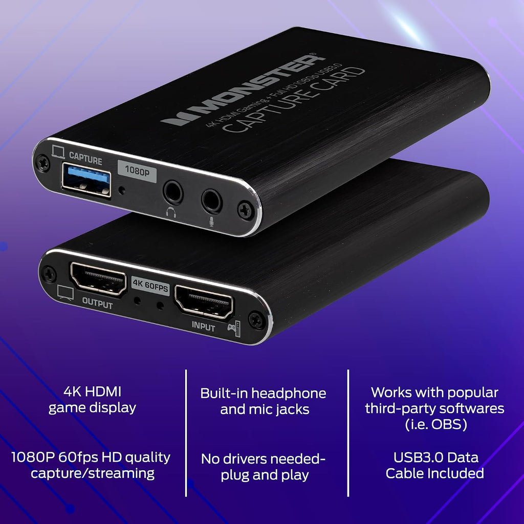 Video Capture Card for Streaming, 4K HDMI Capture Card with 1080P 60FPS Recording, USB 3.0 Game Capture Device, Mic &