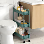 Slim Rolling Cart, Metal Frame Utility Rolling 3-Tier Narrow Storage Cart