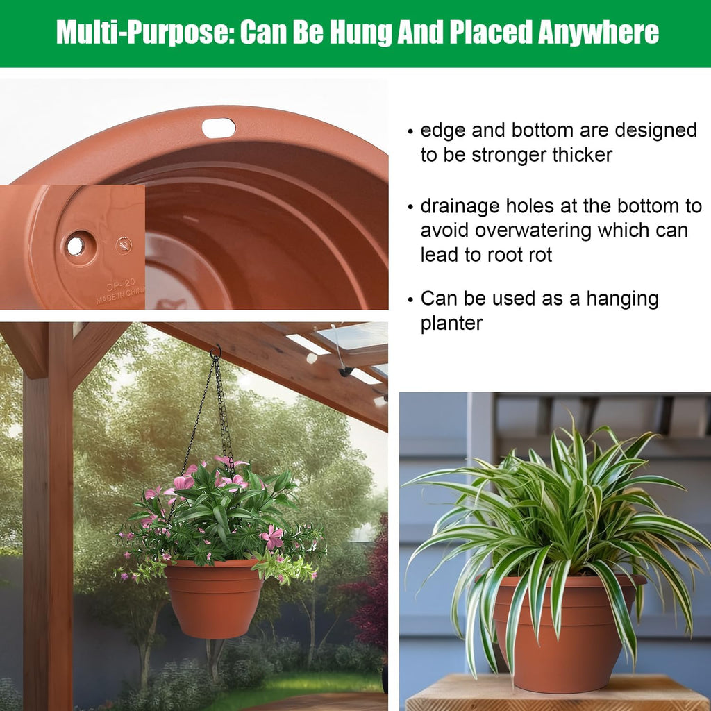 5 Pack 10 Inch Plant Pots Lightweight Planters with Drainage Holes,Durable Indoor & Outdoor Flower Pots for