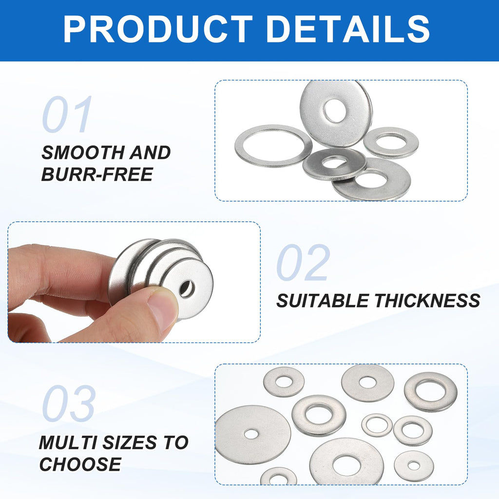 M6 Stainless Steel Flat Washers Round Assortment 10 Pcs