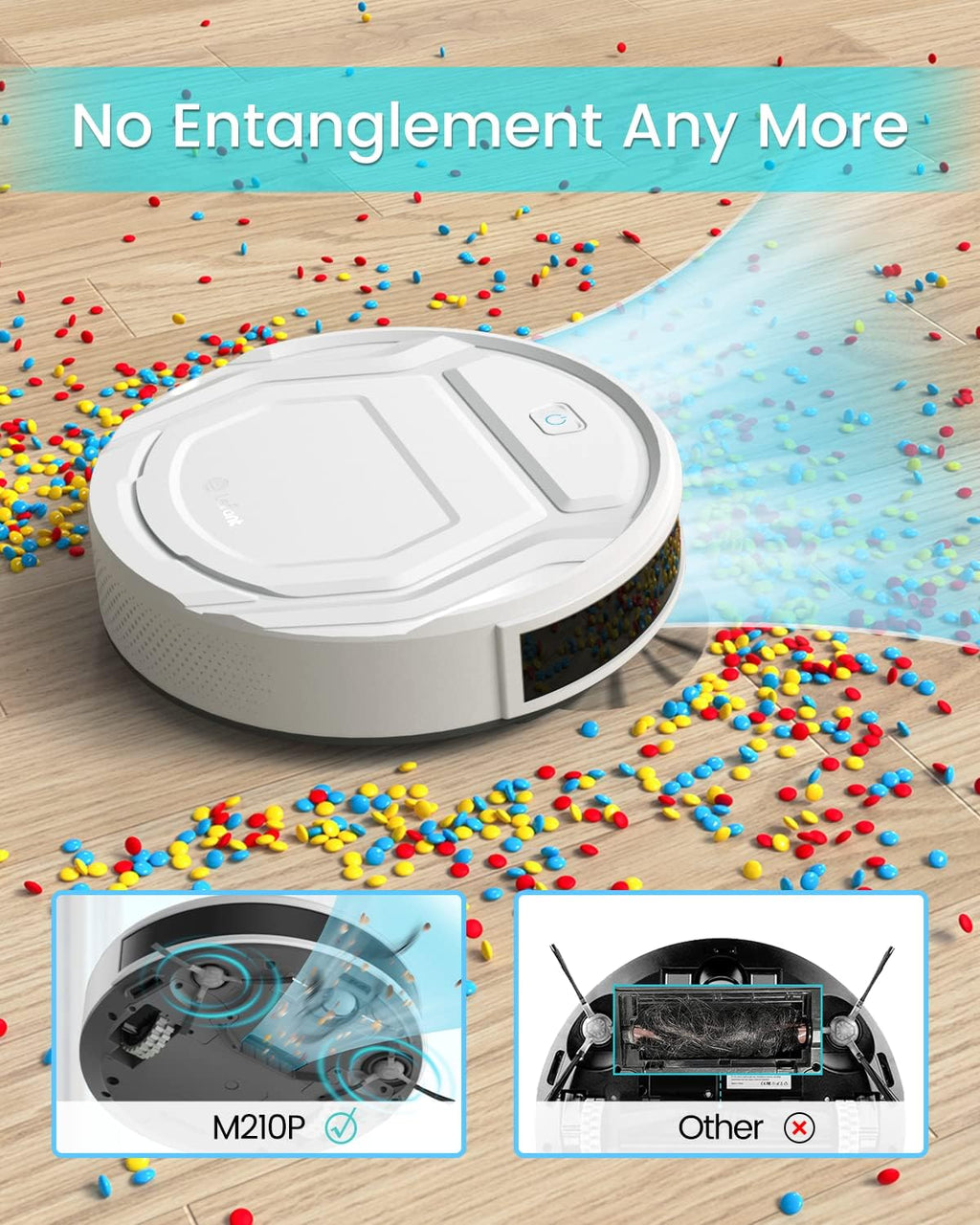 M210 Pro Robot Vacuum with 2200 Pa Powerful Suction, 6 Cleaning Modes, 120 Mins Runtime, Quiet, Self-Charging, Voice
