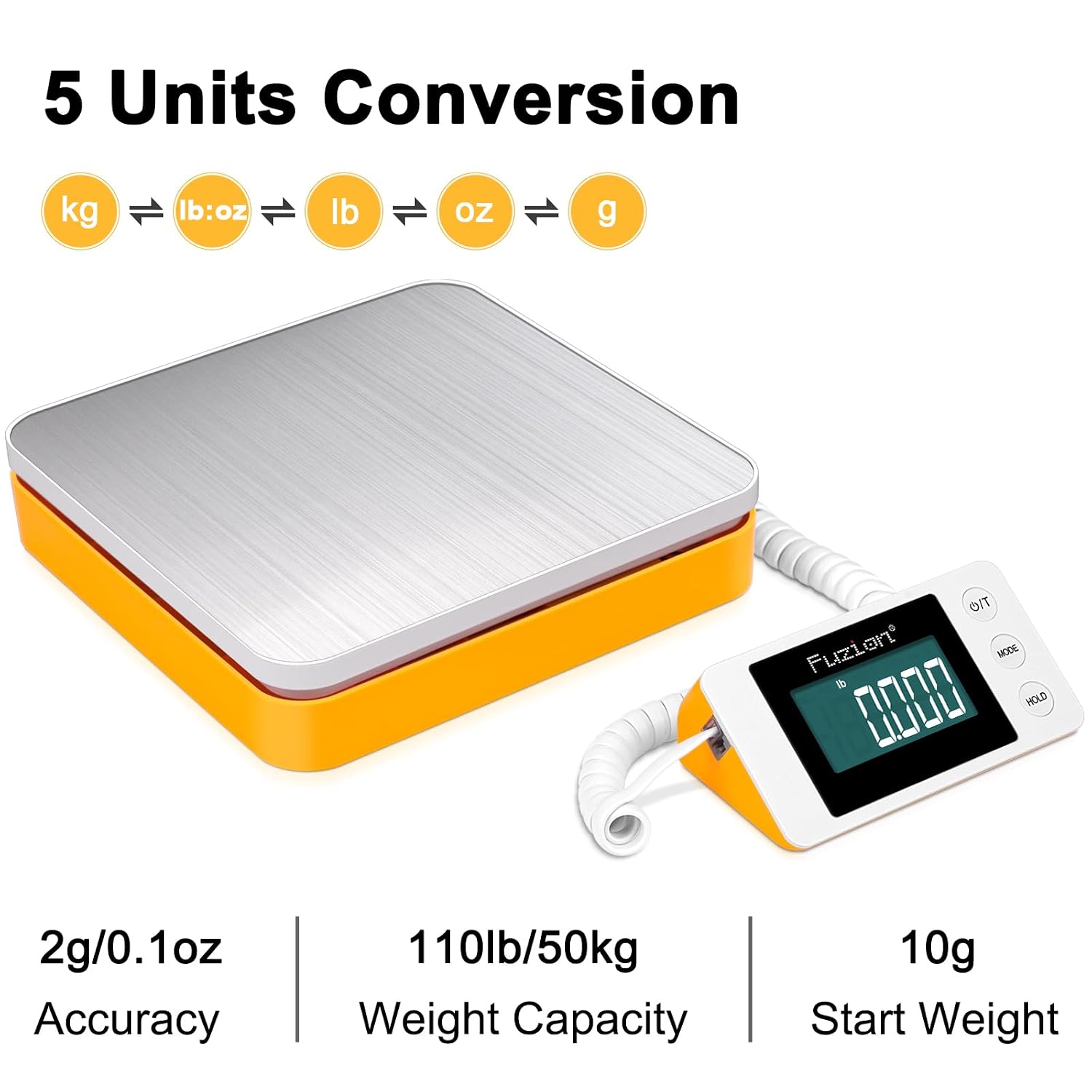 Shipping Scale - Digital Postal Scale | 110LB x 0.1oz, Large LCD Display, 5 Units, Dual Power Supply (Batteries &