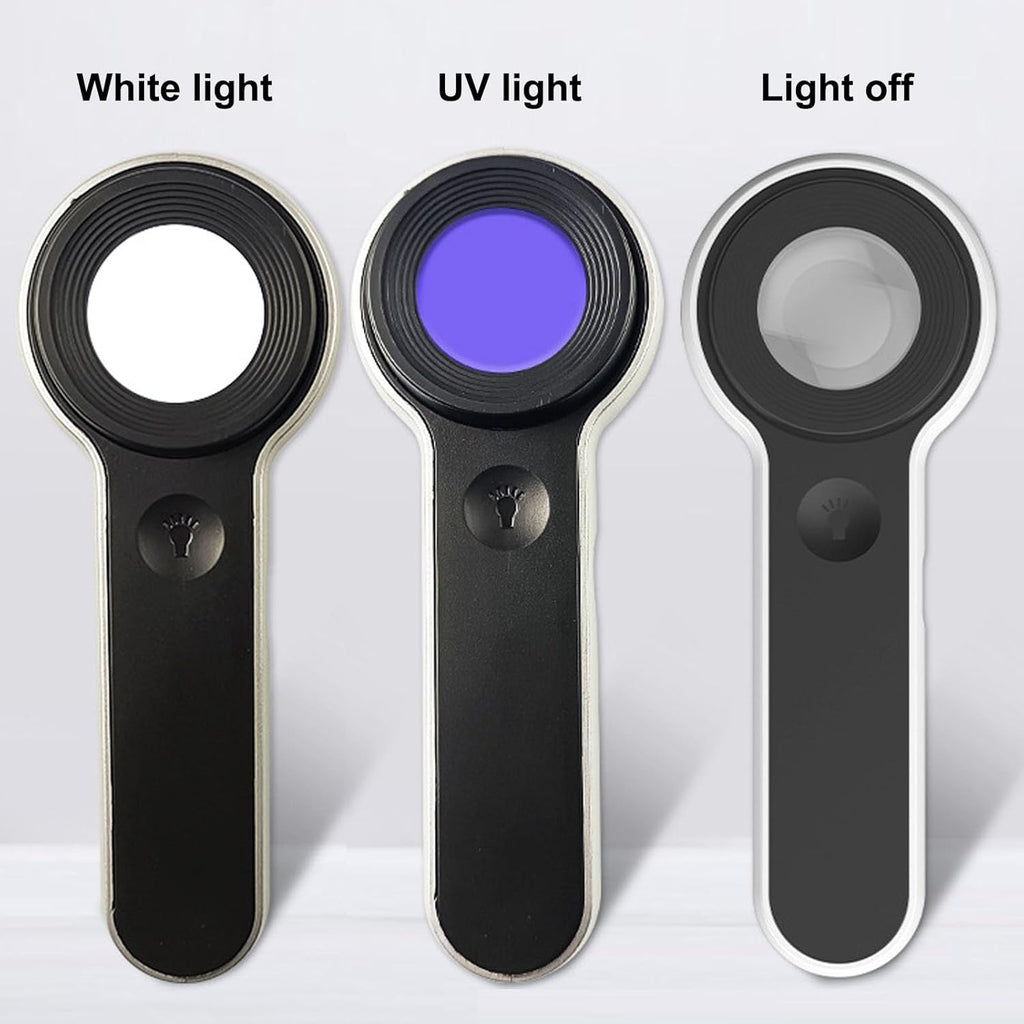 Handheld Magnifier Loupe 60x with UV and LED Lights, USB Rechargeable Illuminated Jewelers Loupe Optical Glass