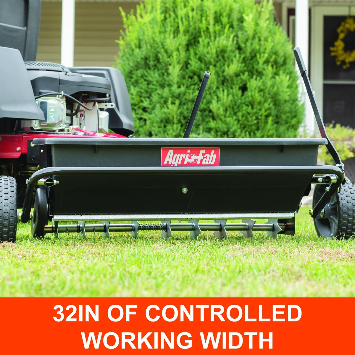 Tow Behind Spiker Seeder Drop Spreader for Seed, Fertilizer, Salt and Ice Melt, 100 lb Capacity with 32 In Working Width