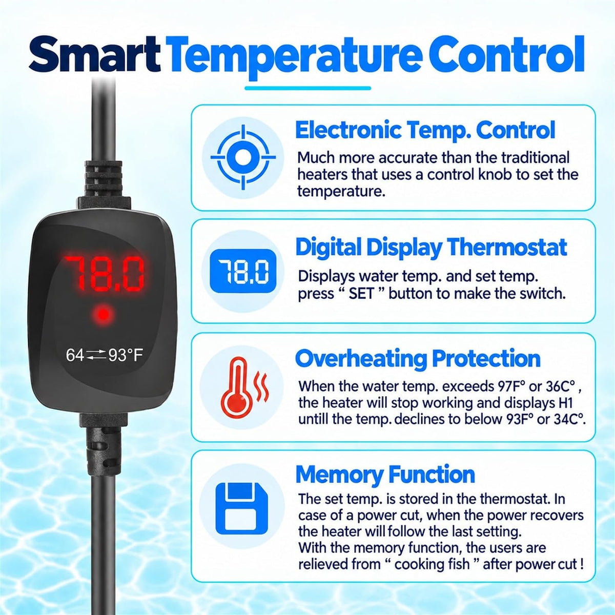 Thumb-Sized 15W Super Mini Aquarium Betta Heater with Digital Display Thermostat