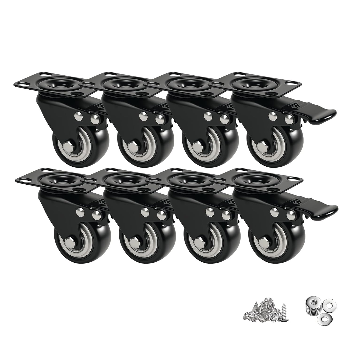 2" Caster Wheels Set of 8 - Heavy Duty Swivel Plate Casters with No Noise Locking, Wheels for Furniture, Cart, Workbench