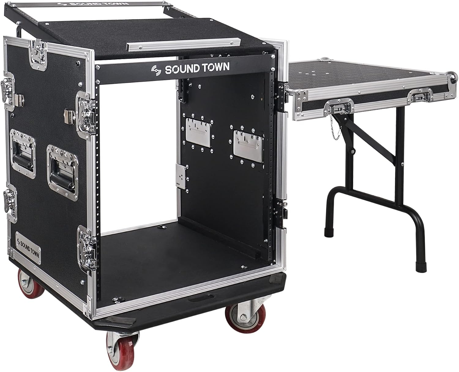 Enhanced 1/2" (12mm) Plywood 12U PA DJ Rack/Road Case with 11U Slant Mixer Top, 20’’ Rackable Depth, DJ Work Table