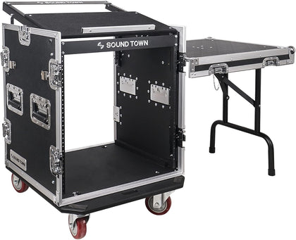 Enhanced 1/2" (12mm) Plywood 12U PA DJ Rack/Road Case with 11U Slant Mixer Top, 20’’ Rackable Depth, DJ Work Table
