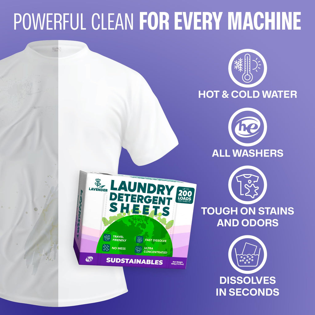 Laundry Detergent Sheets, Lavender, 200 Loads