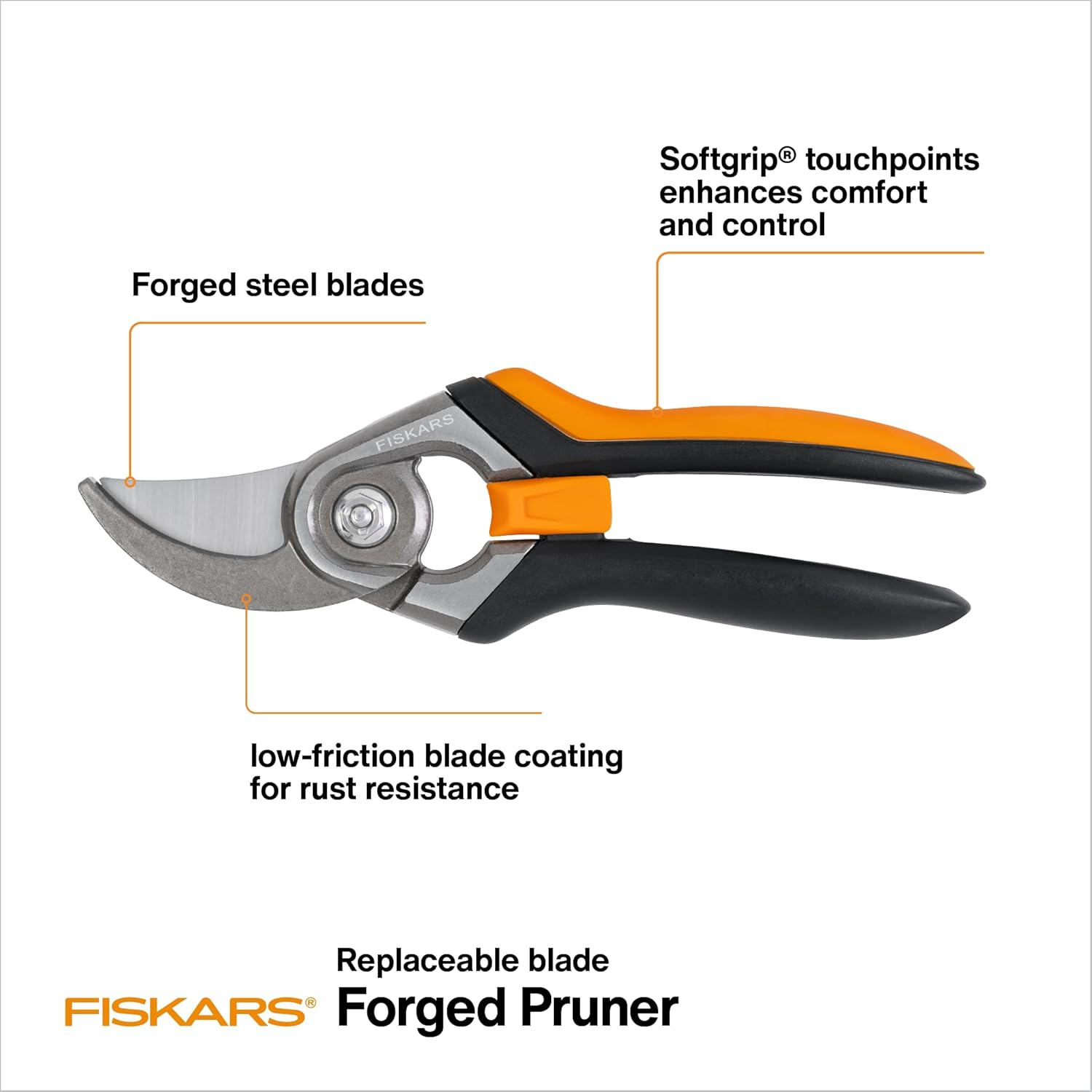 Bypass Pruning Shears, 1" Cut Capacity Gardening Scissors, Forged Steel Replaceable Blade, SoftGrip Handle Garden