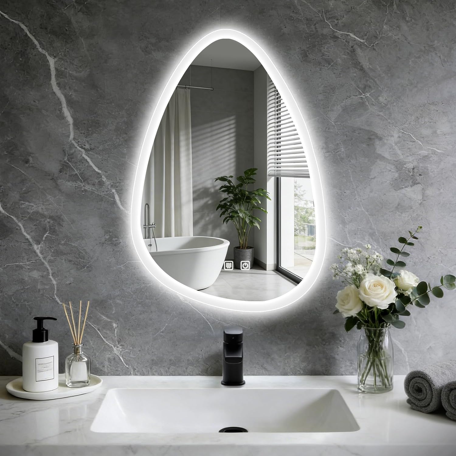 16x24 LED Bathroom Mirror with Lights Irregular, Lighted Bathroom Vanity Mirror for Wall, Front Lit and Backlight