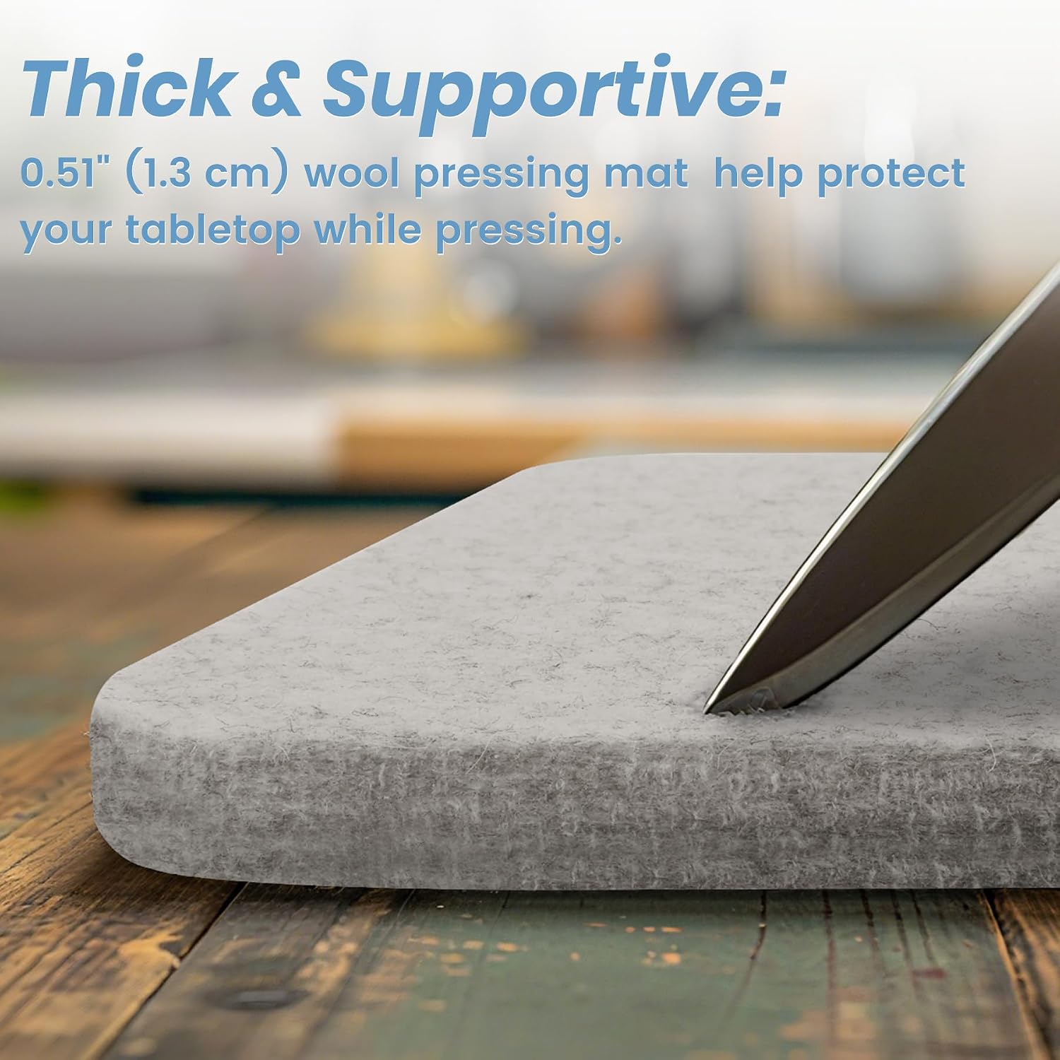 Wool Pressing Mat 17"x 24" Ironing Mat for Quilting(Light Gray) | 1/2" Thick Heat Reflective Wool Pad for Quilting