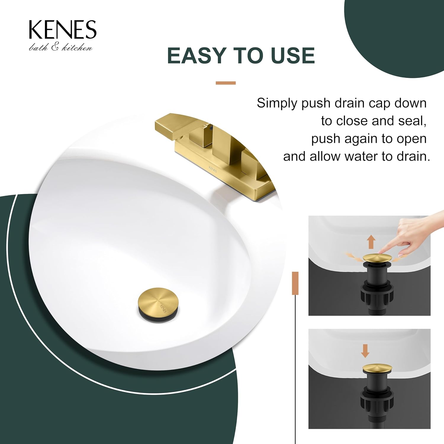 Pop Up Bathroom Sink Drain Without Overflow Brushed Gold Pop Up Drain | Bathroom Vanity Sink Drain Assembly, Built-in