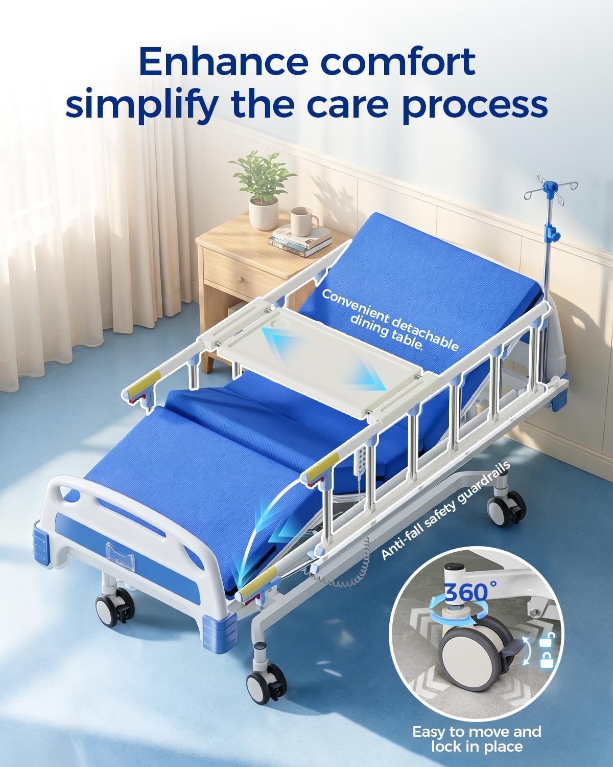 4 Function 600LBS Full Electric Hospital Bed, Beds for Home Use, Special Needs Medical Bed for Seniors with Mattress