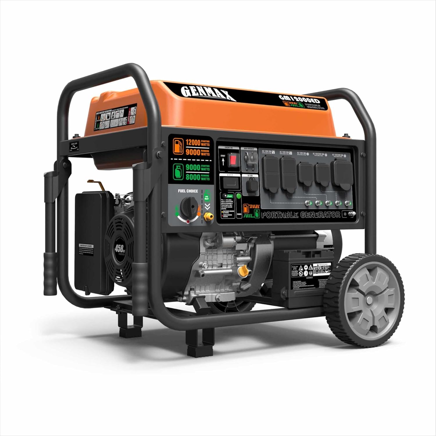 Dual Fuel Portable Generator，GM12000ED Gas or Propane Powered Electric Start-Home Back Up, EPA Compliant