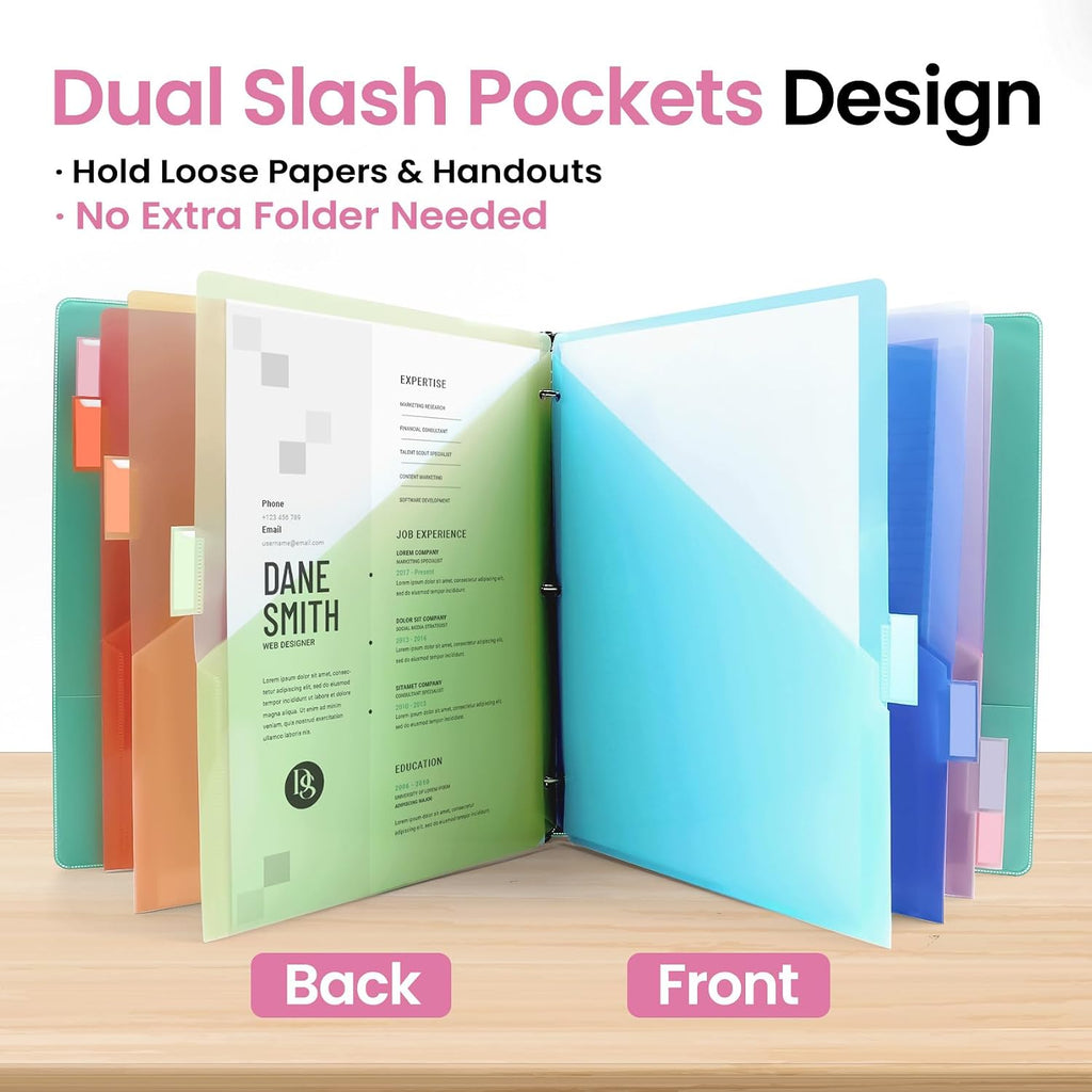 16 Count Dividers for 3 Ring Binder with Two Pockets, 8 Tabs Set | Plastic Binder Index Dividers, Perfect for Office