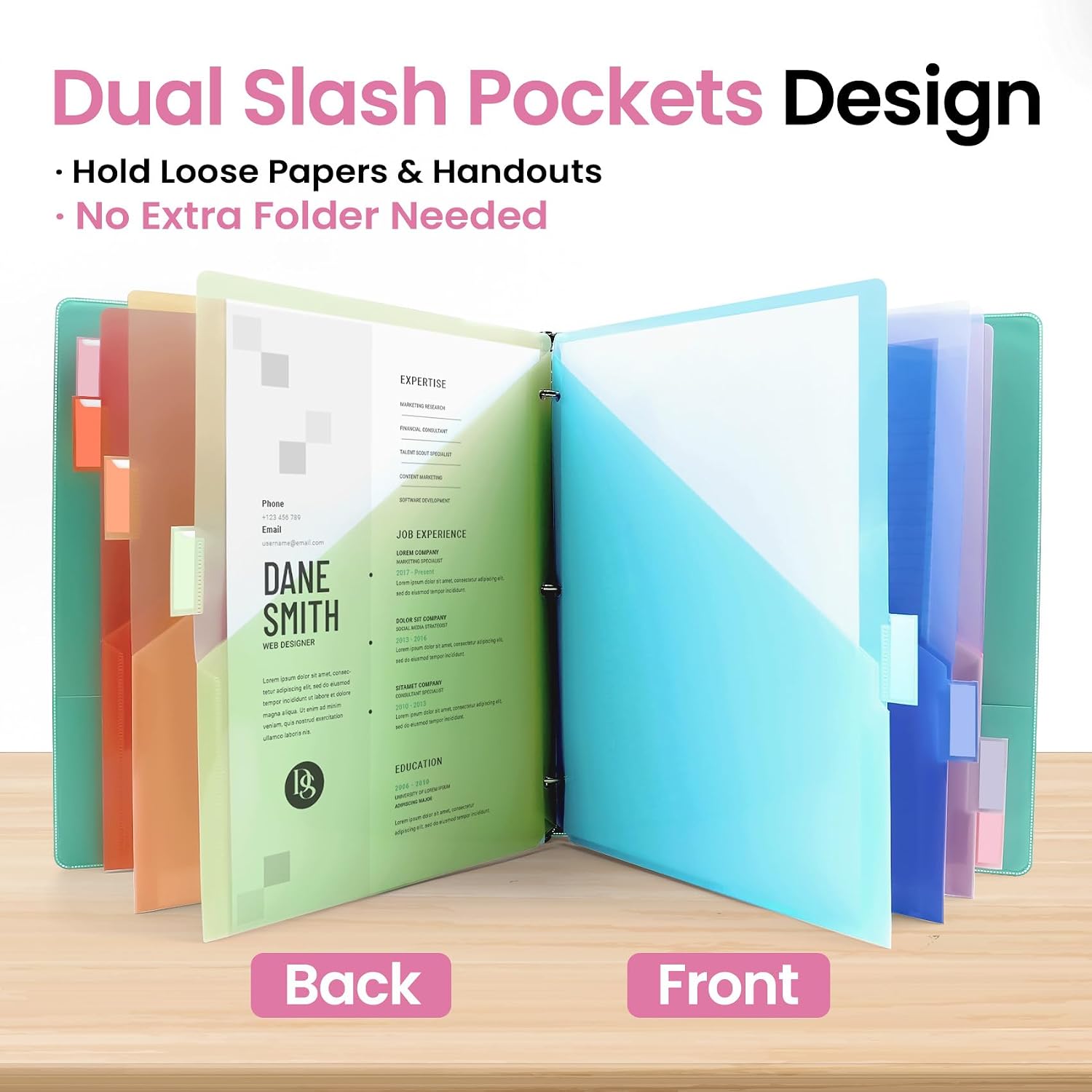 16 Count Dividers for 3 Ring Binder with Two Pockets, 8 Tabs Set | Plastic Binder Index Dividers, Perfect for Office