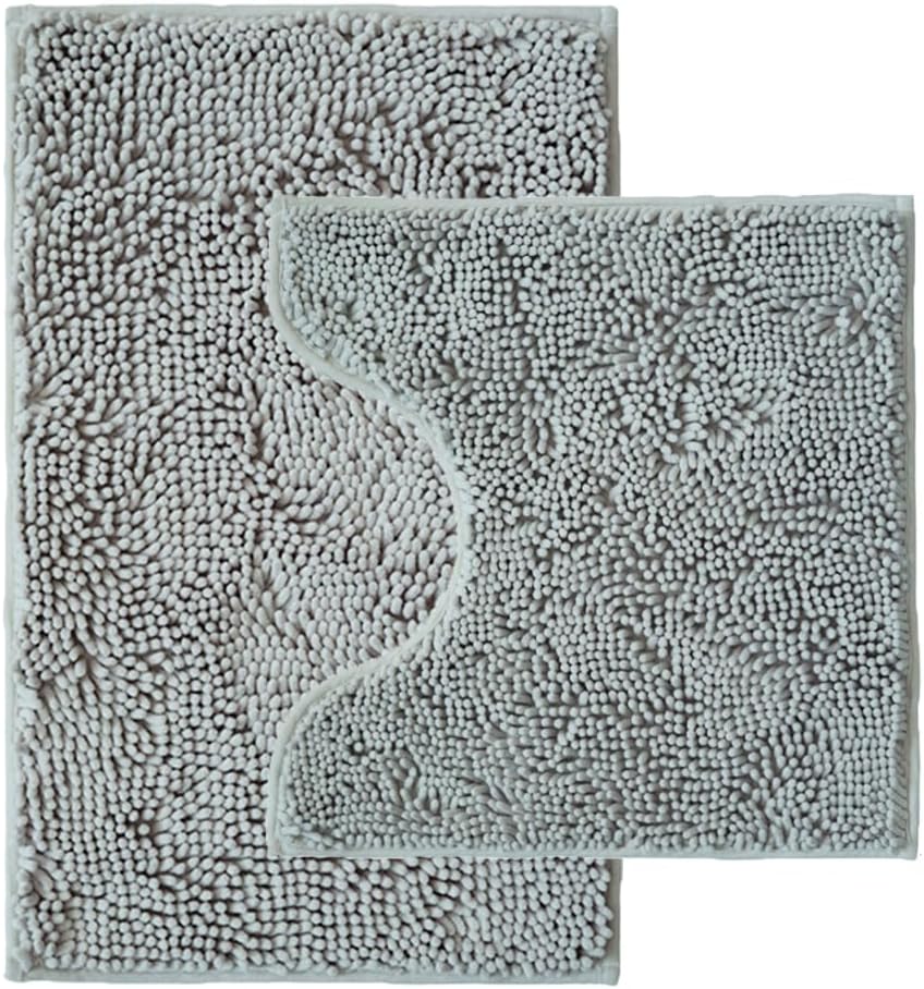 Bathroom Rugs Sets 2 Piece,Super Absorbent Chenille Bath Mats and U-Shaped Toilet Rug,Strong PVC Non Slip