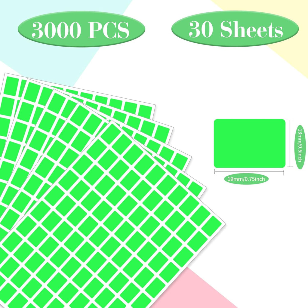 Color Coding Labels,3000 PCS 1/2" x 3/4" Fluorescent Green Rectangular Label
