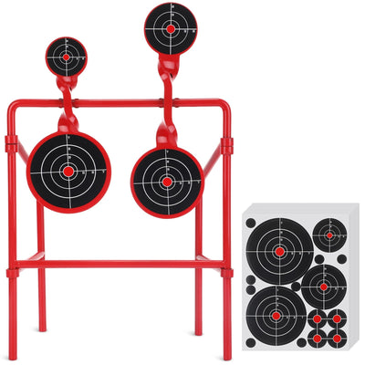 3/8 Inch Thick Double Spinner Shooting Targets - Reset Auto Steel Target (2.2" 2.5" 3.5" & 4") and 10 Paper Targets