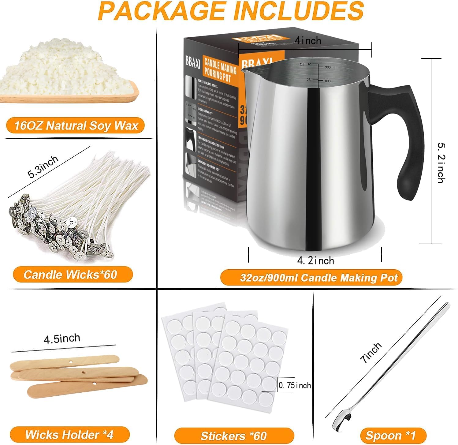 Candle Making kit - 32 OZ/900 ML Pouring Pot, 16 OZ Soy Wax | Candle Making Kit for Home Decor＆Gift,Wax Melting Pot