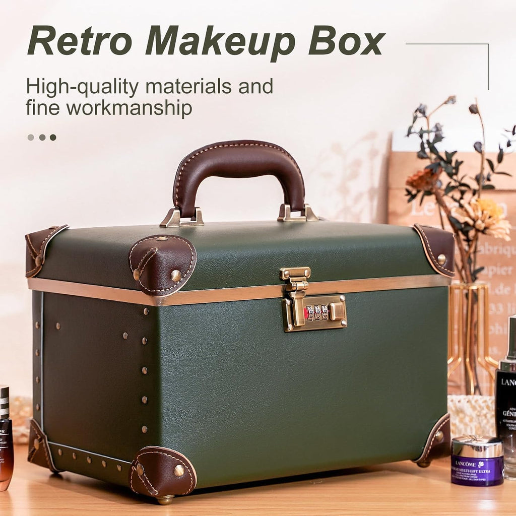 Vintage Makeup Train Case Cosmetic Storage Box Organizer with Lock