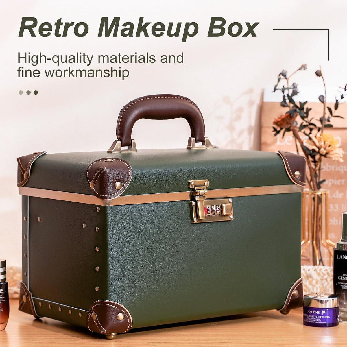 Vintage Makeup Train Case Cosmetic Storage Box Organizer with Lock