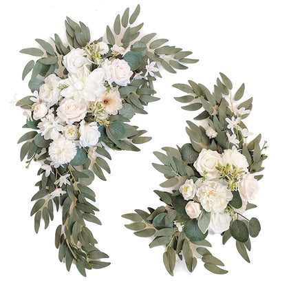 Artificial Wedding Arch Flowers Set of 2, Faux Floral Swag for Wedding Welcome Sign, Ceremony and Reception Backdrop
