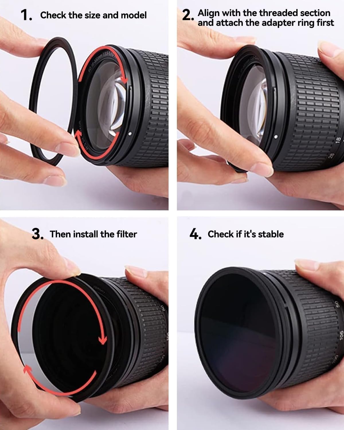 Metal Step-Up/Down Ring Adapter Compatible with Mirrorless Cameras DSLR Lens, UV CPL ND Filter Thread Converter