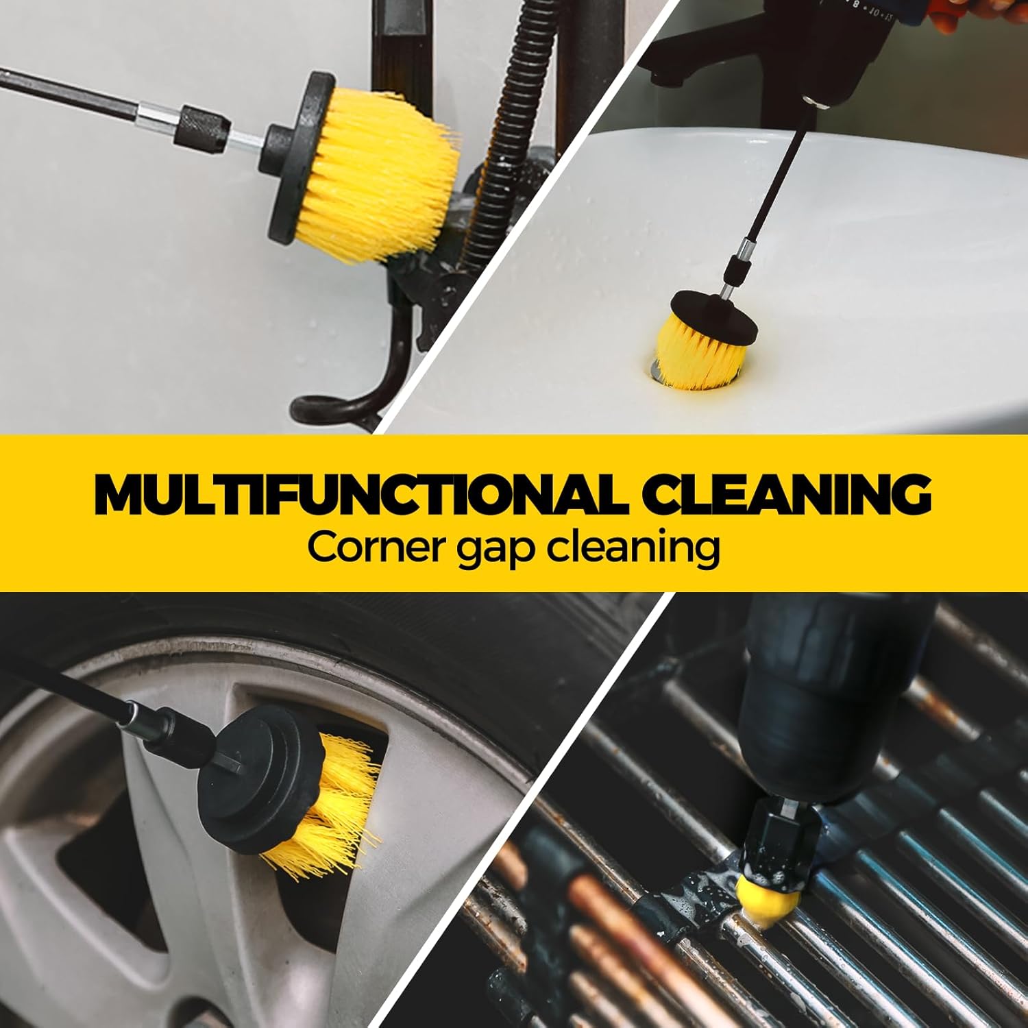 8 Piece Drill Brush Attachments Set, Power Scrubber with Extend Long Attachment，Cleaning Supplies for Bathtub